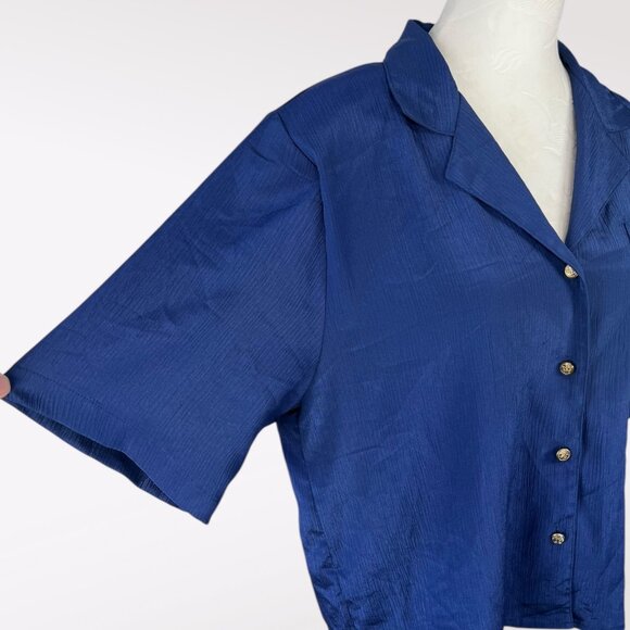 Vintage Petite by Elite Short Sleeve Button Down Shirt Shoulder Pads Medium - Picture 7 of 9